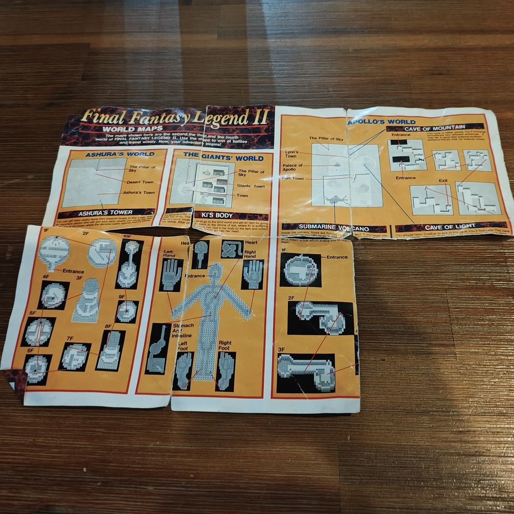 Final Fantasy Legend II Nintendo Game Boy Foldable World Map Poster Very Damaged